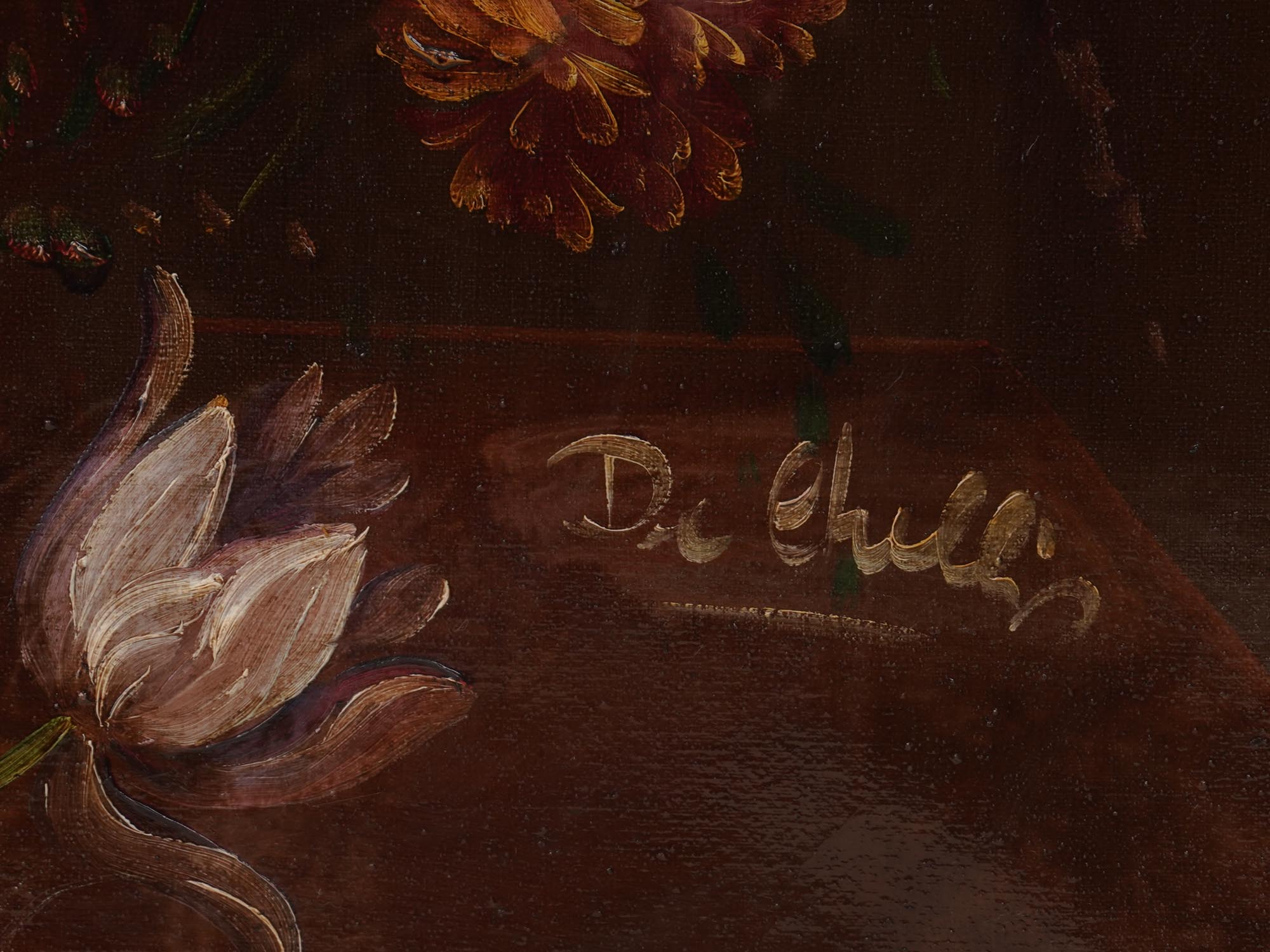MID CENTURY DUTCH SIGNED FLORAL OIL PAINTING PIC-2